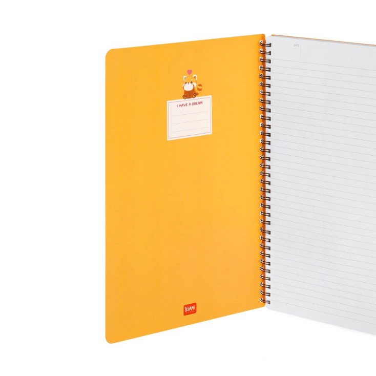 Caderno A4 com linhas e capa dura ilustrada - Panda Vermelho - Encadernação em espiral - Legami - Papelaria Encantada