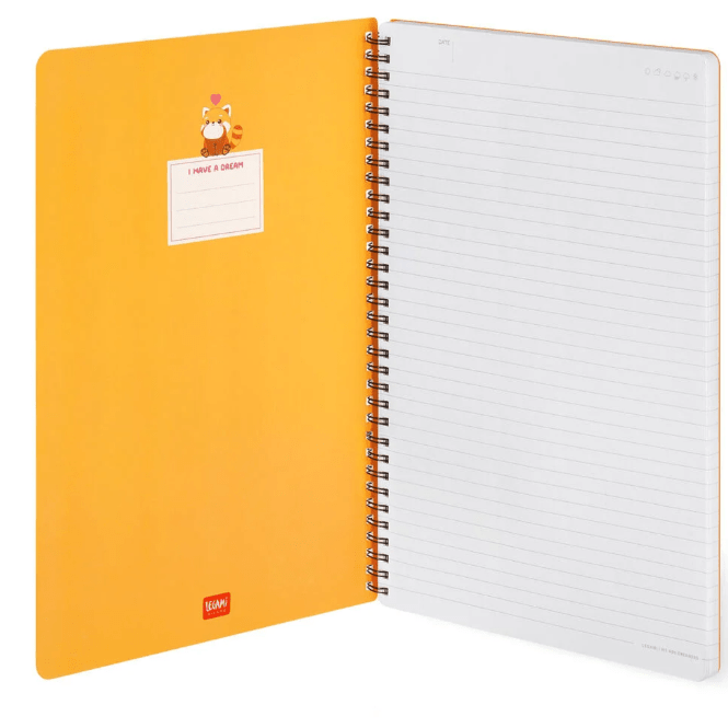 Caderno A4 com linhas e capa dura ilustrada - Panda Vermelho - Encadernação em espiral - Legami - Papelaria Encantada