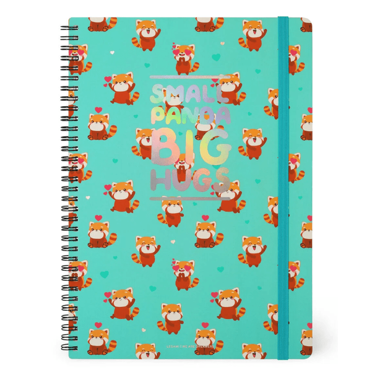 Caderno A4 com linhas e capa dura ilustrada - Panda Vermelho - Encadernação em espiral - Legami - Papelaria Encantada