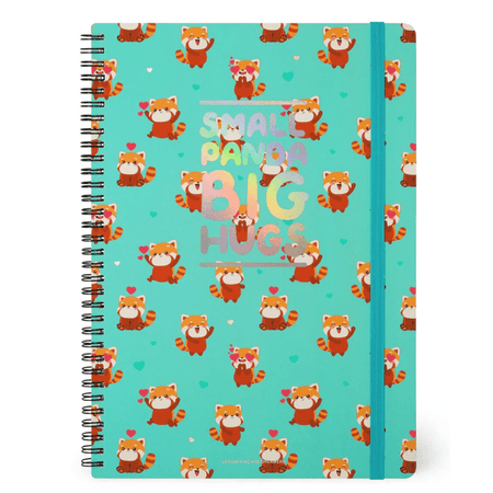 Caderno A4 com linhas e capa dura ilustrada - Panda Vermelho - Encadernação em espiral - Legami - Papelaria Encantada