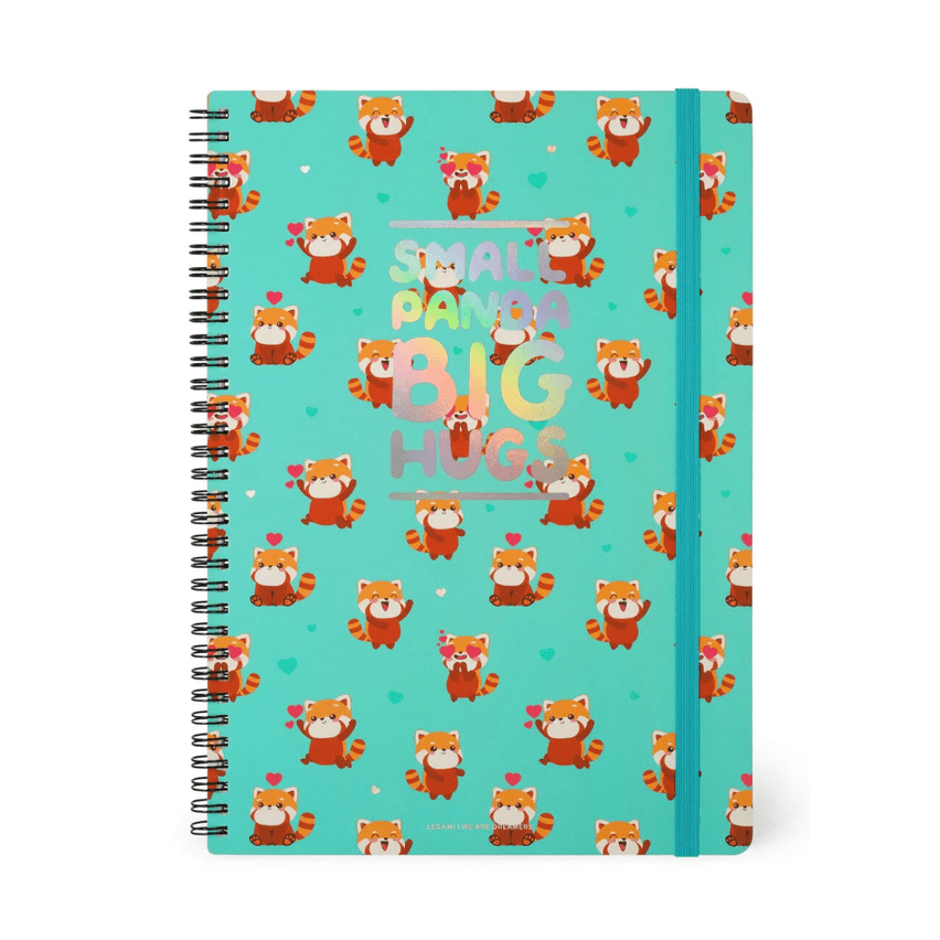 Caderno A4 com linhas e capa dura ilustrada - Panda Vermelho - Encadernação em espiral - Legami - Papelaria Encantada