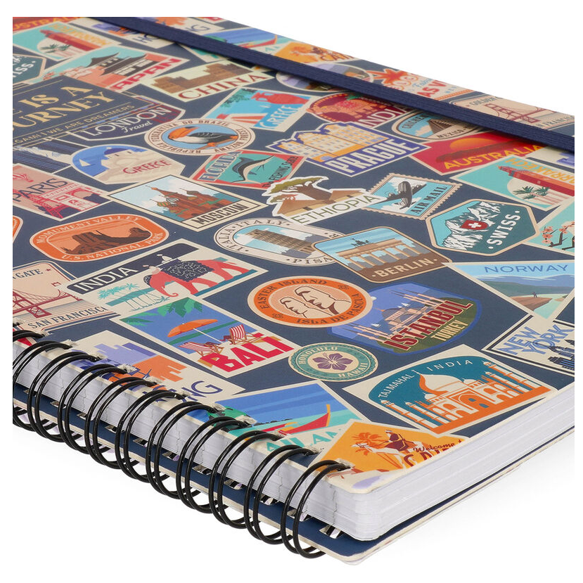 Caderno A4 Legami Espiral Maxi Travel Stickers - Papelaria Encantada