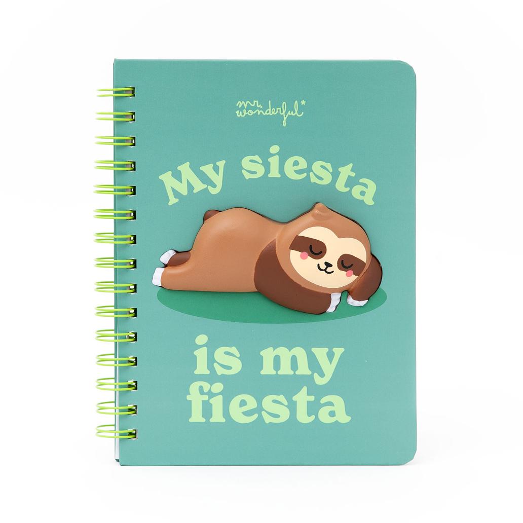 Caderno A5 3D squishy preguiça - My siesta is my fiesta - Papelaria Encantada