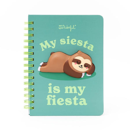 Caderno A5 3D squishy preguiça - My siesta is my fiesta - Papelaria Encantada