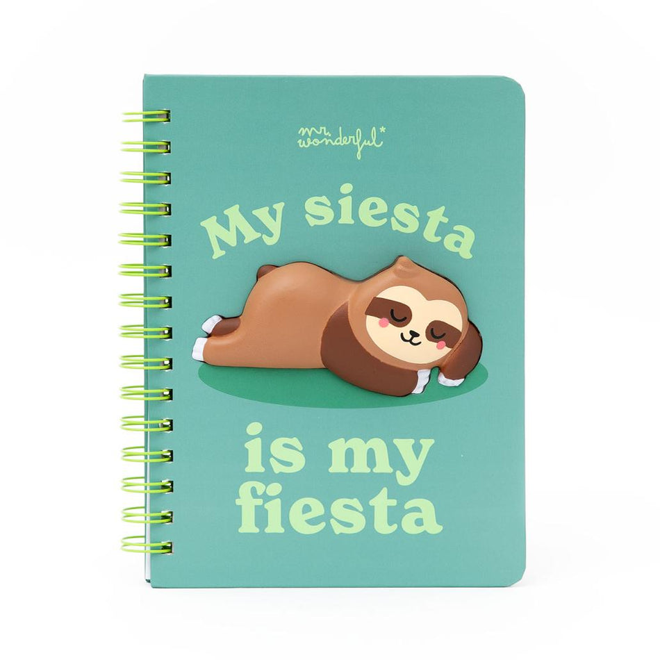 Caderno A5 3D squishy preguiça - My siesta is my fiesta - Papelaria Encantada