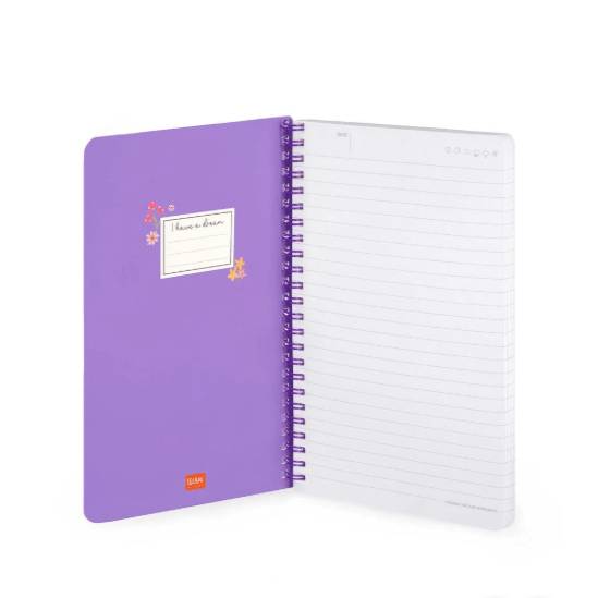 Caderno A5 com capa dura ilustrada - Flores - Bloco de notas - Encadernação em espiral legami - Papelaria Encantada