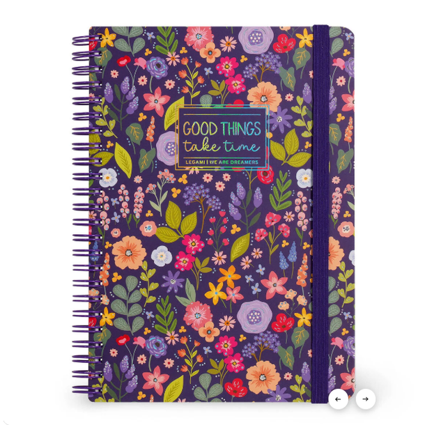 Caderno A5 com capa dura ilustrada - Flores - Bloco de notas - Encadernação em espiral legami - Papelaria Encantada