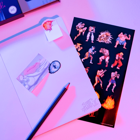 Caderno A5 com Notas Autocolantes – Street Fighter - Papelaria Encantada