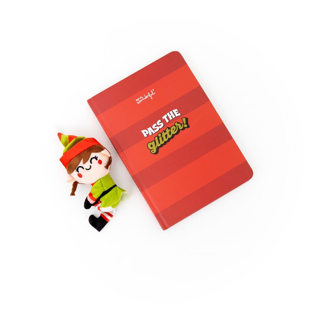 Caderno A5 com peluche duende menino - I'm on the nice list! - Papelaria Encantada