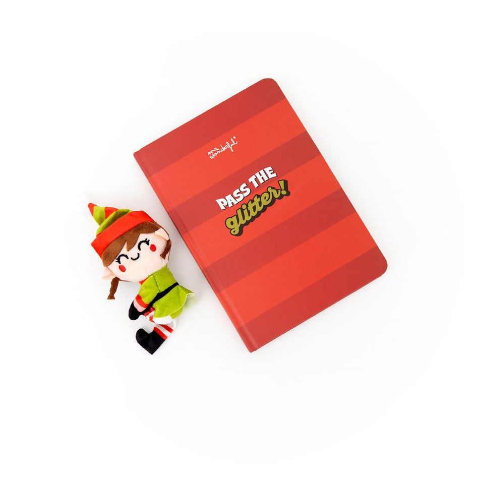Caderno A5 com peluche duende menino - I'm on the nice list! - Papelaria Encantada