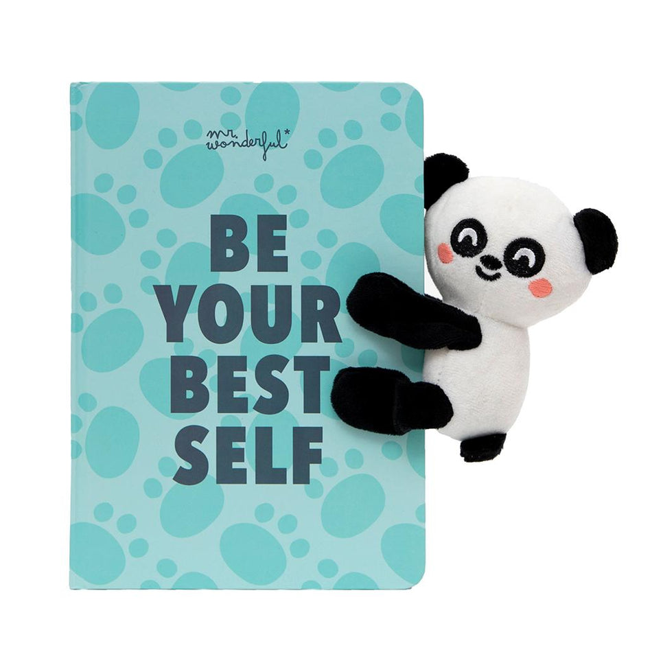 Caderno A5 com peluche panda - Be your best self Mr Wonderful - Papelaria Encantada