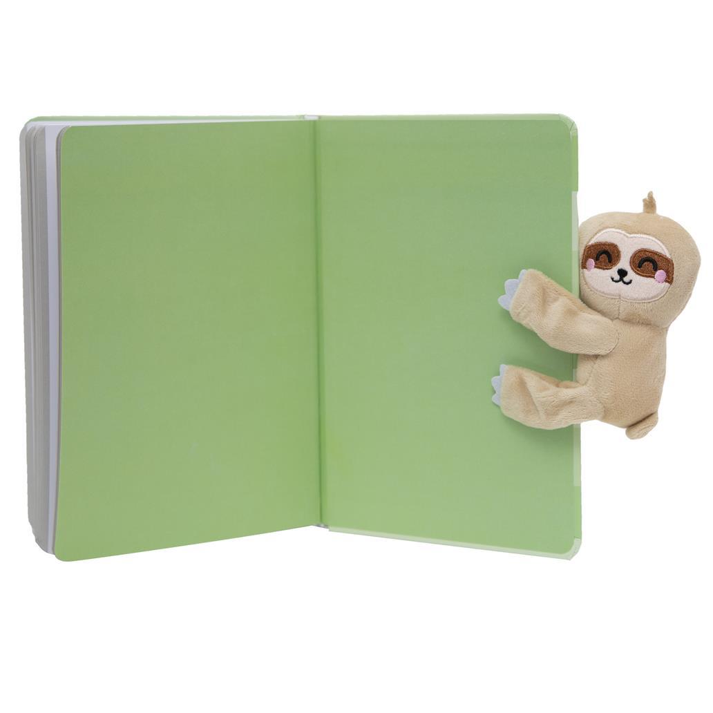 Caderno A5 com peluche preguiça - Let's create great things! - Papelaria Encantada