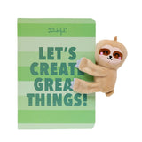 Caderno A5 com peluche preguiça - Let's create great things! - Papelaria Encantada
