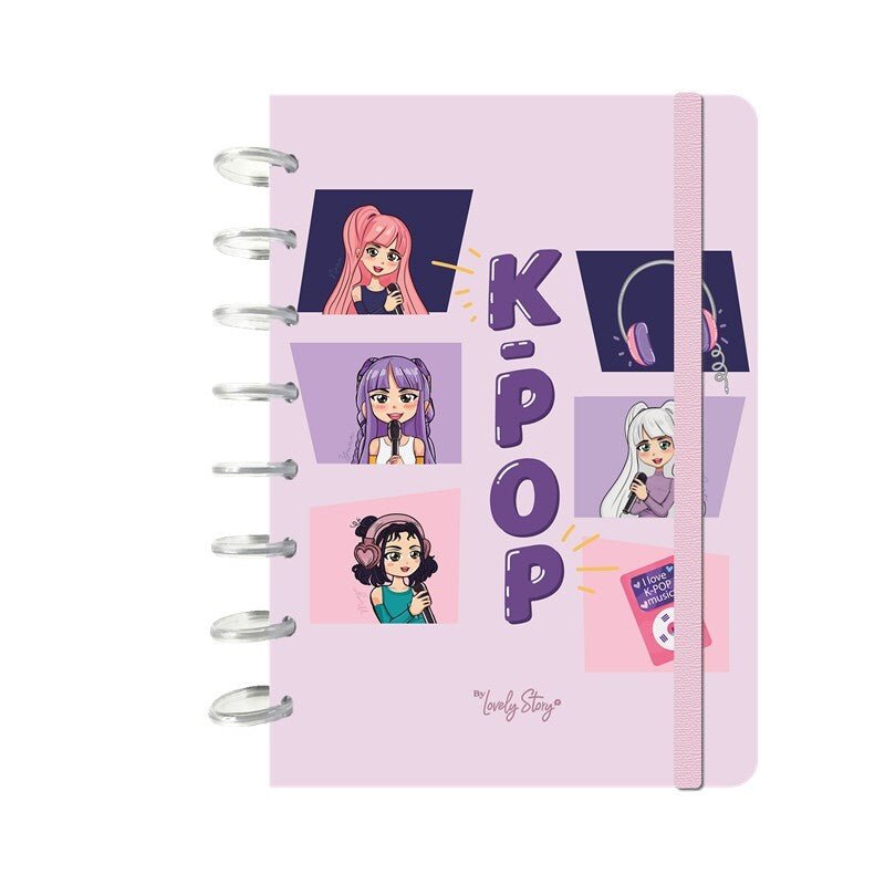 Caderno A5 com sistema de discos - K - POP Rosa - Papelaria Encantada