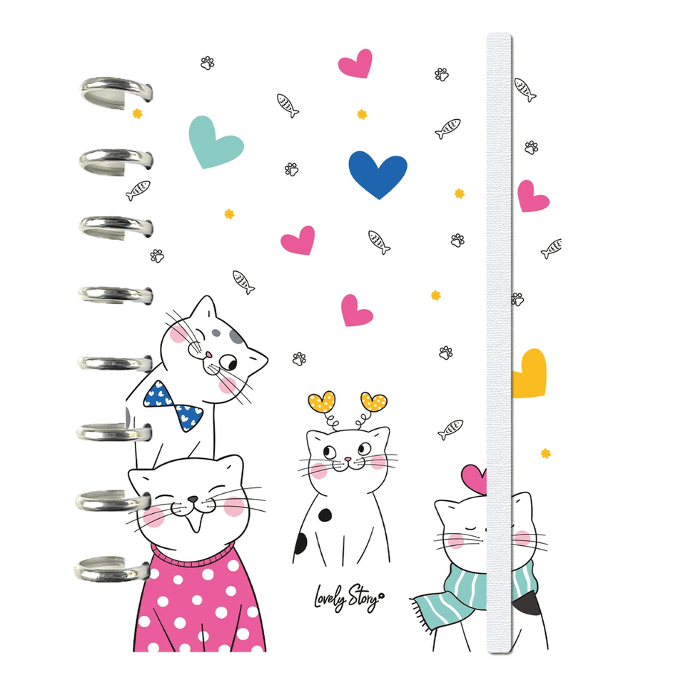 Caderno A5 Gatos Branco pautado - Papelaria Encantada