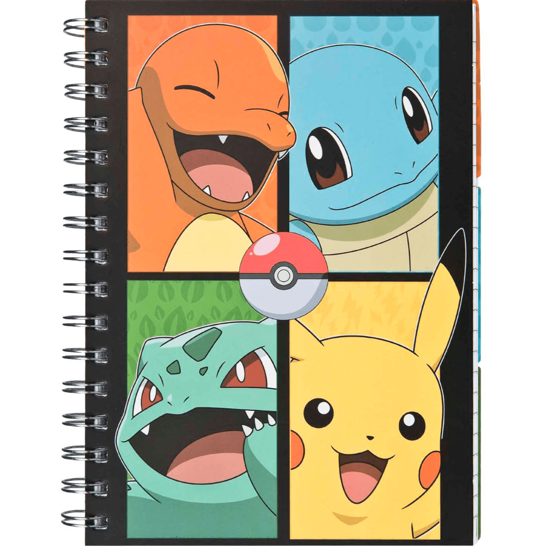Caderno A5 pautado pokemon c/3 separadores - Papelaria Encantada