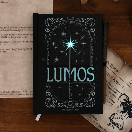 Caderno A5 premium com luz Harry Potter lumos maxima - Papelaria Encantada