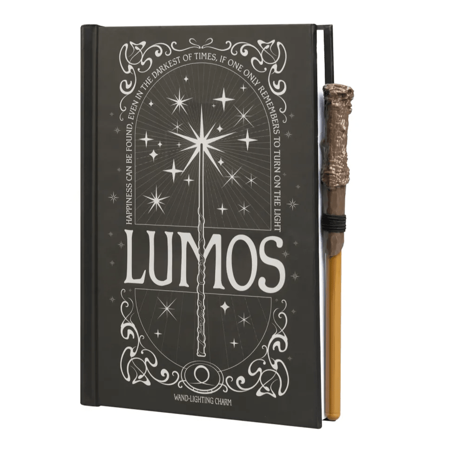 Caderno A5 premium com luz Harry Potter lumos maxima - Papelaria Encantada