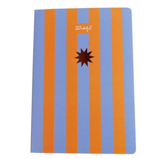 Caderno A5 - Riscas Azul e Laranja - Papelaria Encantada