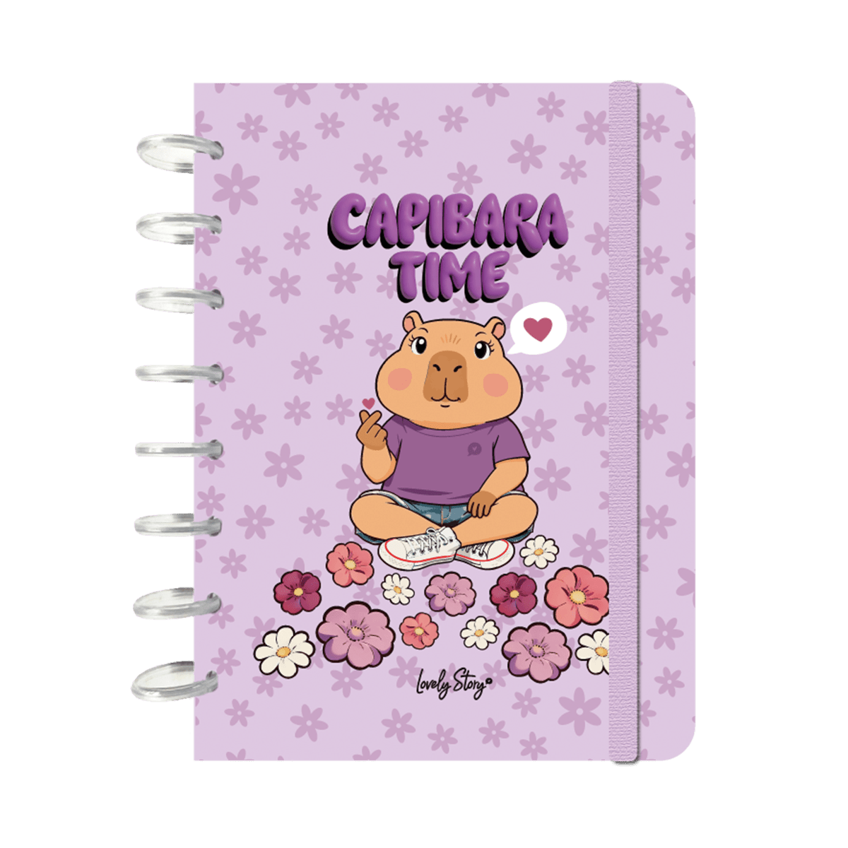 Caderno A5 sistema de discos 100 folhas quadriculadas de 100gr Lilac - Capivara Time - Papelaria Encantada