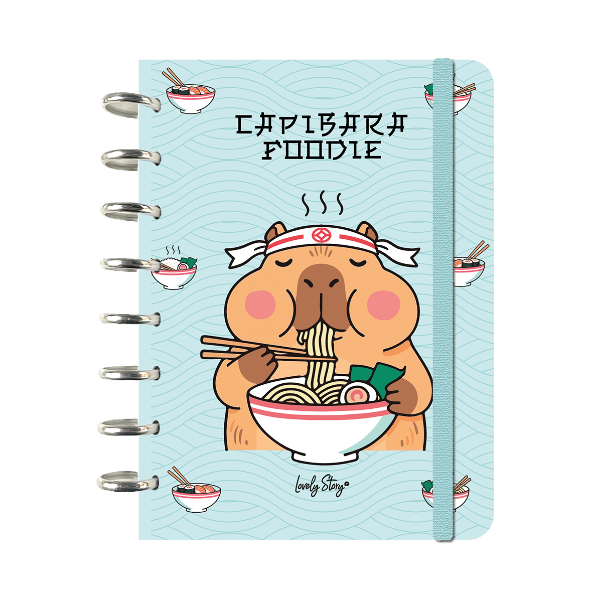 Caderno A5 sistema de discos 100 folhas quadriculadas de 100gr Mint - Capivara foodie - Papelaria Encantada