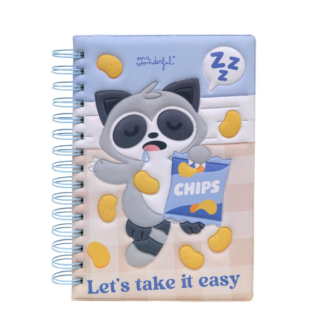 Caderno A5 Squishy Guaxinim Lazy - Lets take it easy - Mr. Wonderful - Papelaria Encantada