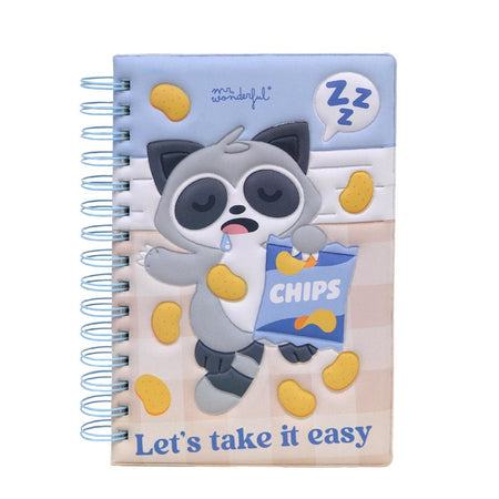 Caderno A5 Squishy Guaxinim Lazy - Lets take it easy - Mr. Wonderful - Papelaria Encantada