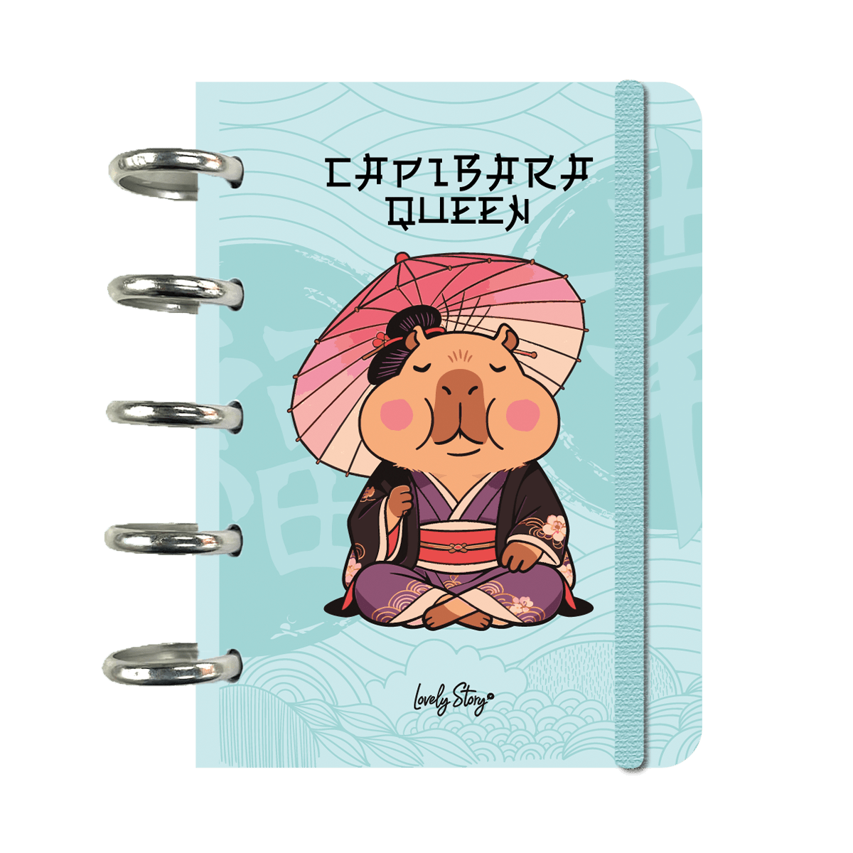 Caderno A6 com sistema de discos capivara queen - mint - Papelaria Encantada