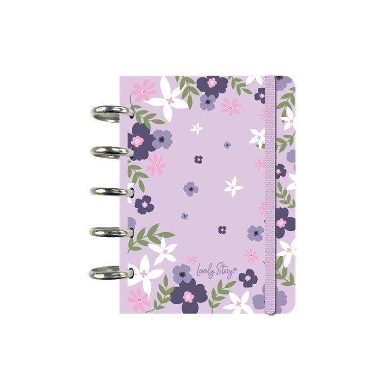 Caderno A6 com sistema de discos Floral chic Lilac Pautado - Papelaria Encantada