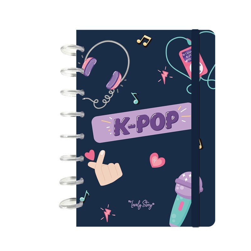 Caderno A6 com sistema de discos - K - POP azul escuro - Papelaria Encantada