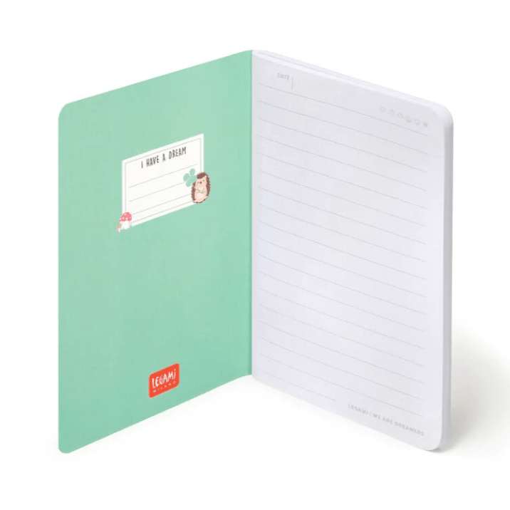 Caderno A6 Legami com linhas e capa dura ilustrada - Ouriço - Papelaria Encantada