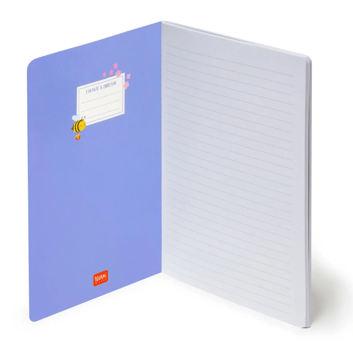 Caderno B5 com linhas e capa dura ilustrada - Abelha - Legami - Papelaria Encantada