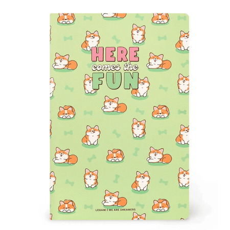 Caderno B5 com linhas e capa dura ilustrada - Corgi - Legami - Papelaria Encantada