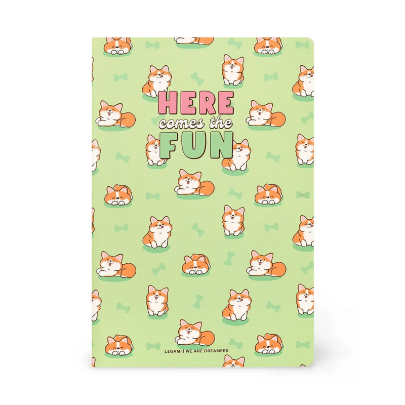 Caderno B5 com linhas e capa dura ilustrada - Corgi - Legami - Papelaria Encantada