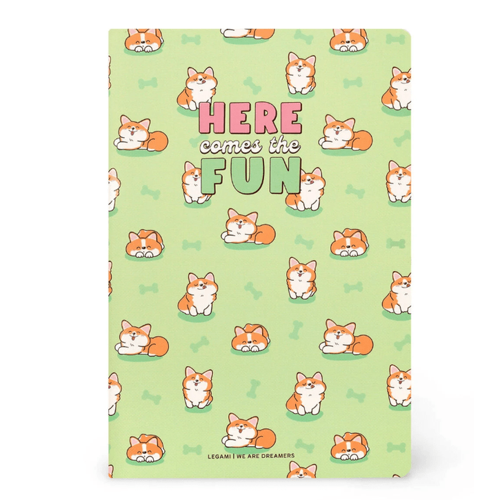 Caderno B5 com linhas e capa dura ilustrada - Corgi - Legami - Papelaria Encantada
