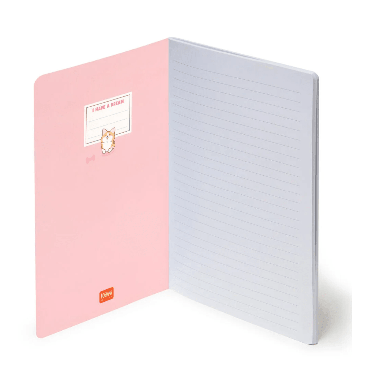 Caderno B5 com linhas e capa dura ilustrada - Corgi - Legami - Papelaria Encantada