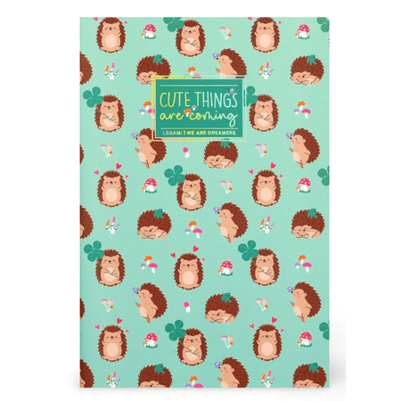Caderno B5 com linhas e capa dura ilustrada - Ouriço - Legami - Papelaria Encantada