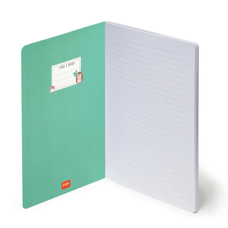 Caderno B5 com linhas e capa dura ilustrada - Ouriço - Legami - Papelaria Encantada