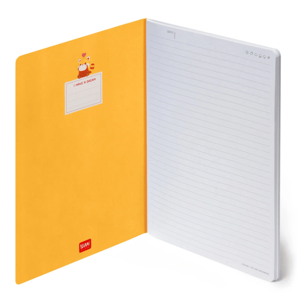 Caderno B5 Legami ilustrado com linhas - Panda Vermelho - Papelaria Encantada