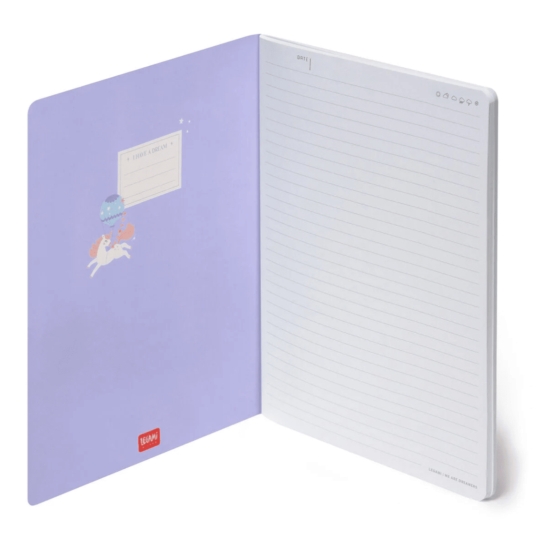 Caderno B5 Legami ilustrado com linhas - Unicórnio - Papelaria Encantada
