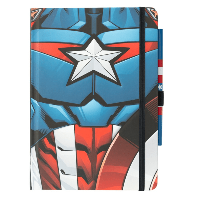 Caderno com esferográfica A5 Marvel - Capitão América - Papelaria Encantada