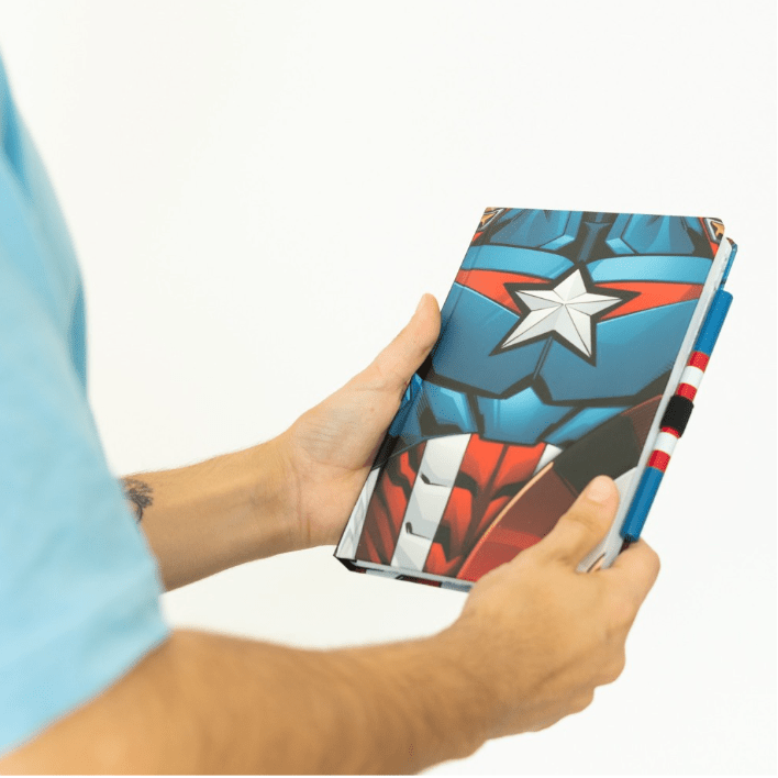 Caderno com esferográfica A5 Marvel - Capitão América - Papelaria Encantada