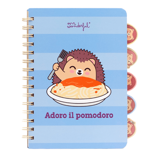 Caderno com Separadores com aba A5 Ouriço - Adoro il pomodoro Mr wonderful - Papelaria Encantada