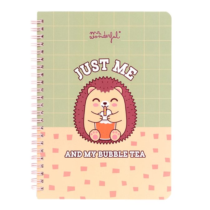 Caderno em Espiral A5 - Just me and my bubble tea - Mr wonderful - Papelaria Encantada