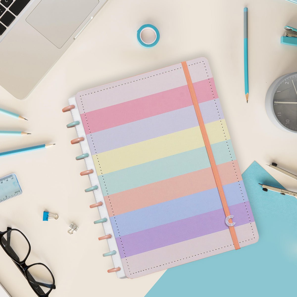 Caderno Inteligente Grande Arco-íris Pastel - Papelaria Encantada