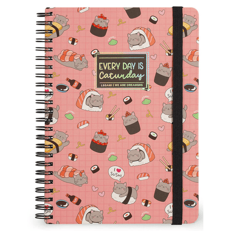 Caderno Legami A5 Espiral linhas - Sushi Cat - Papelaria Encantada