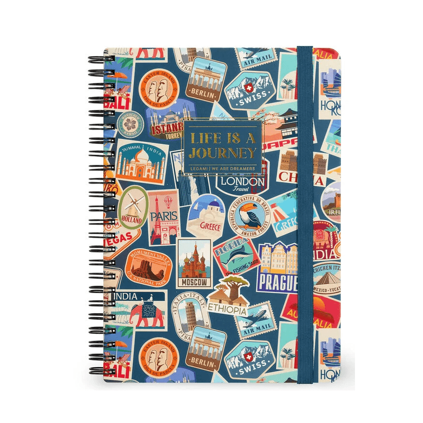 Caderno Legami A5 Espiral linhas - Travel Stickers - Papelaria Encantada