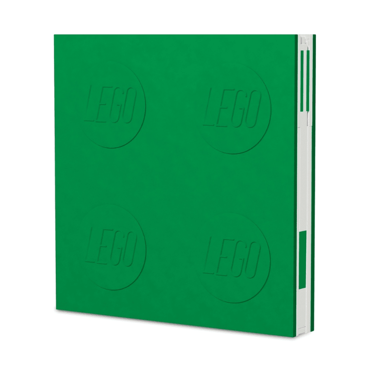 Caderno LEGO com elástico e caneta gel verde - Papelaria Encantada