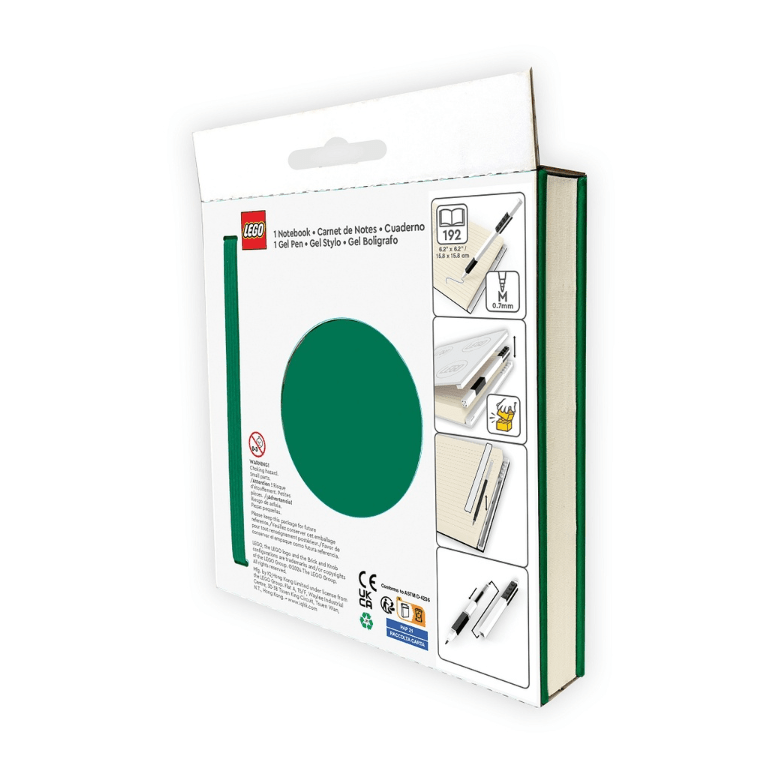 Caderno LEGO com elástico e caneta gel verde - Papelaria Encantada