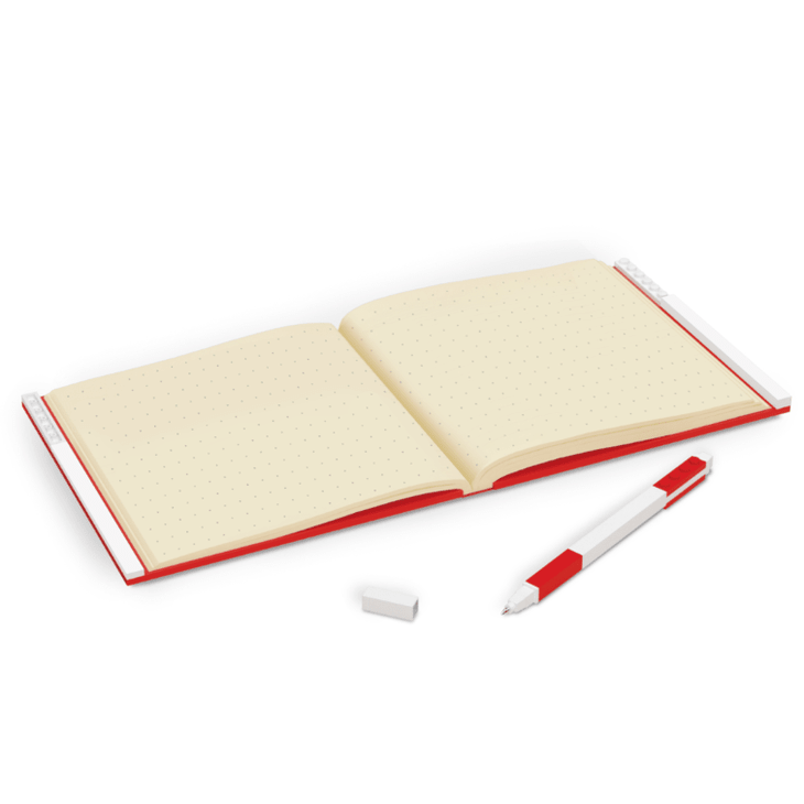 Caderno LEGO com elástico e caneta gel vermelha - Papelaria Encantada